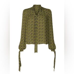 Love, Whit Size 4 Green Floral Fall Puffsleeve Longsleeved Tie Neck Blouse